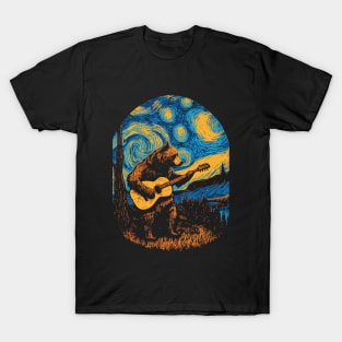 Bear Playing Guitar on a Starry Night T-Shirt